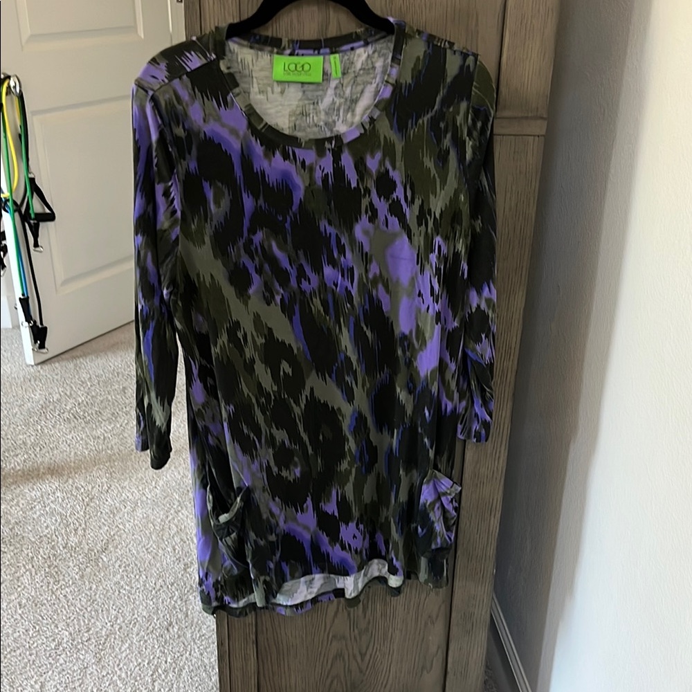 LOGO by Lori Goldstein Black and Purple Abstract Tunic